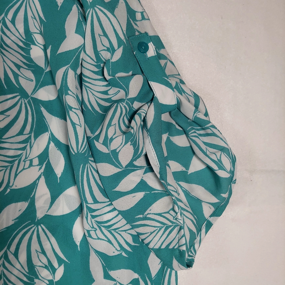 NWT Chico’s Sz 3 AMAZING Blouse 3/4 Sleeve Shannon EASTERN MIX Leaves Reef - Picture 7 of 8